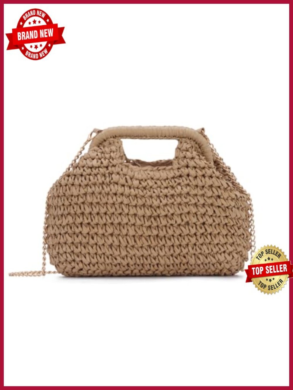Straw Dumpling Clutch Purse Crossbody Bag Woven Handbag - Picture 6 of 6